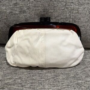 Vintage Eaton Ivory Clutch Purse Leather Bakelite Kiss Closure Made in Italy